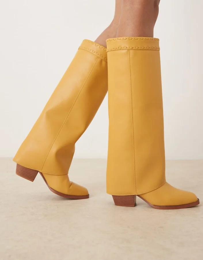 RAID Tierney foldover knee boots in yellow - Image 4