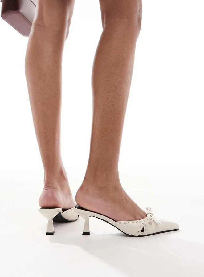 RAID Tinsley kitten heeled mules with bow in off white - Image 3