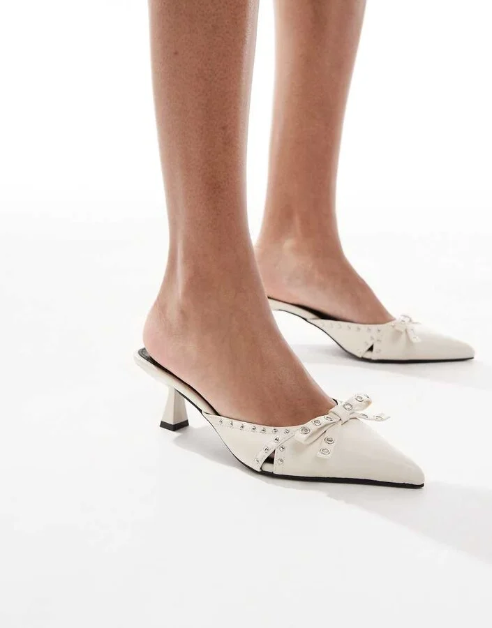 RAID Tinsley kitten heeled mules with bow in off white