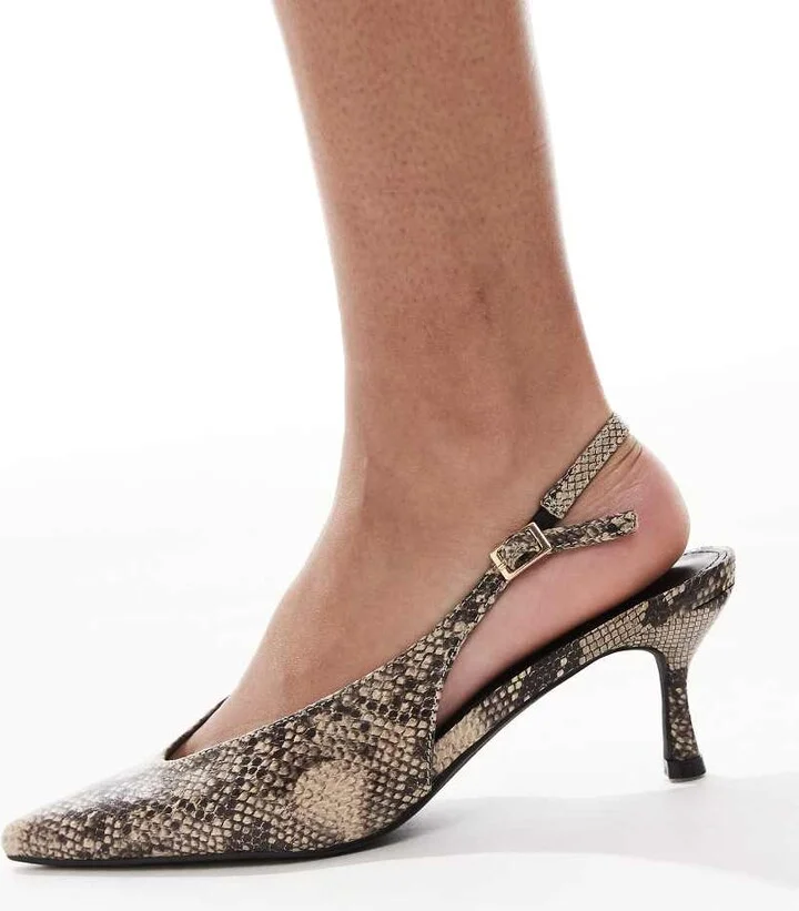 RAID Tristen slingback kitten heeled shoes in snake - Image 4