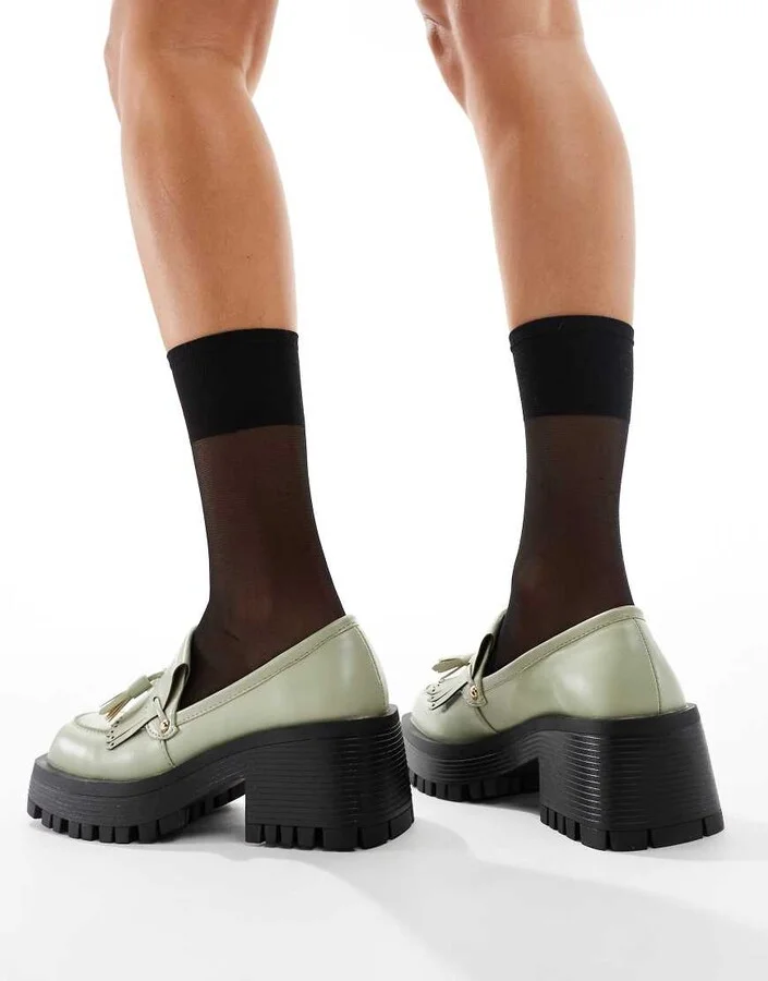 RAID Tulip heeled tassel loafers in sage green - Image 4