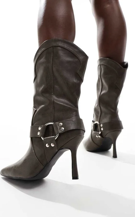RAID Wide Fit Accra western heeled ankle boots in vintage khaki - Image 2
