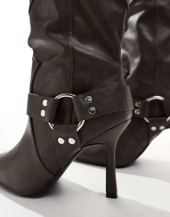 RAID Wide Fit Accra western heeled ankle boots in vintage khaki - Image 4