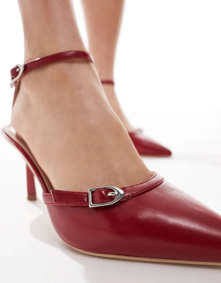 RAID Wide Fit Bexlie kitten heeled shoes with buckle in red - Image 3