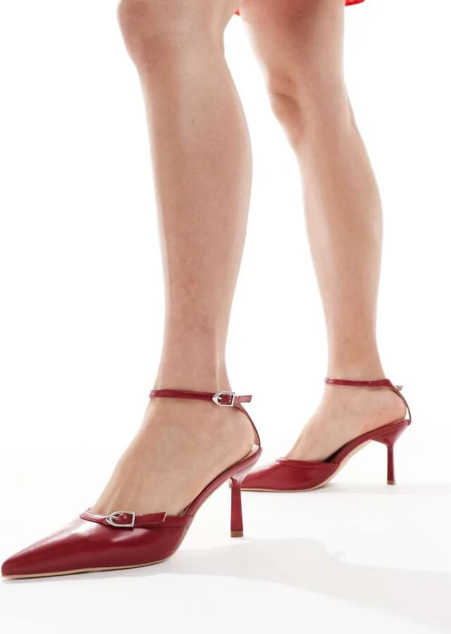 RAID Wide Fit Bexlie kitten heeled shoes with buckle in red - Image 4
