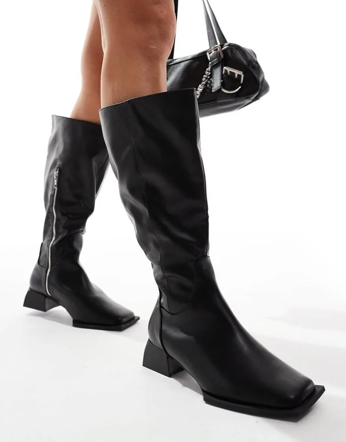 RAID Wide Fit Elixir knee boots with square toe in black - Image 2