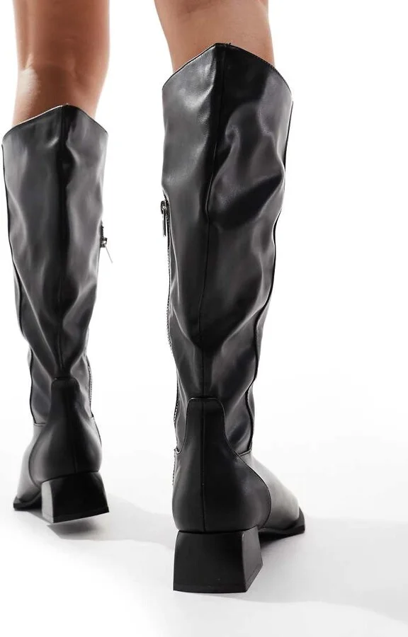 RAID Wide Fit Elixir knee boots with square toe in black - Image 4