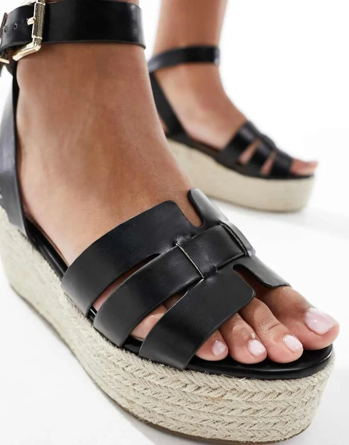 RAID Wide Fit Harlene plaftorm espadrille sandals in black - Image 2