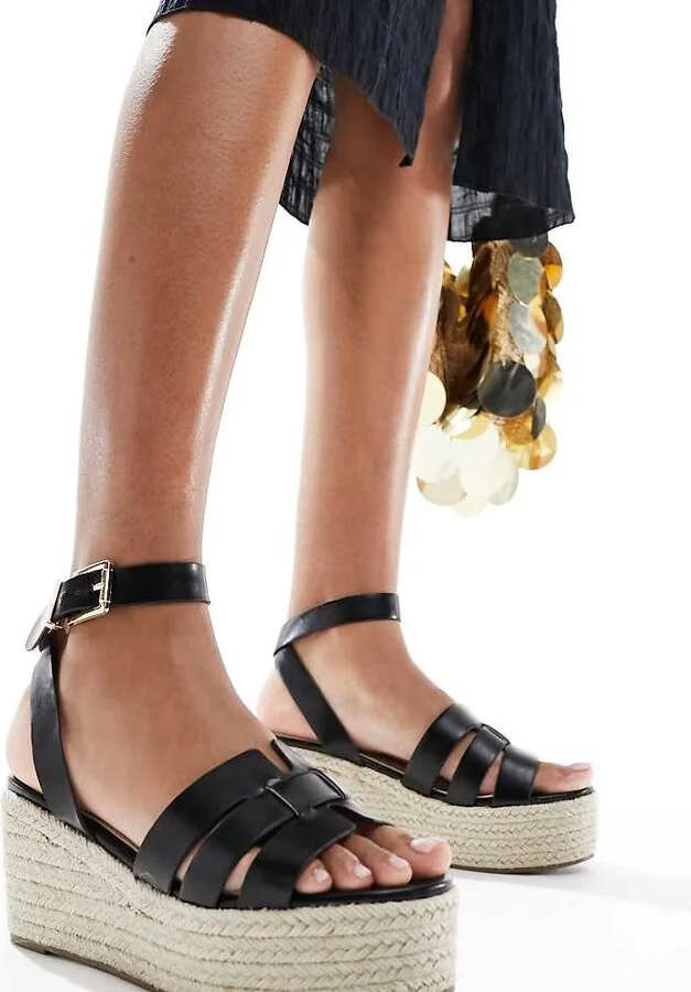 RAID Wide Fit Harlene plaftorm espadrille sandals in black