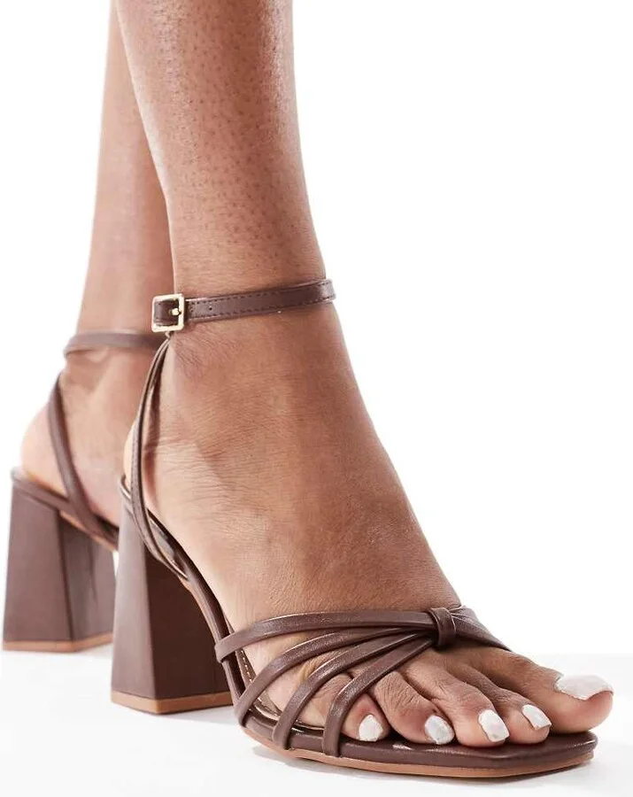 RAID Wide Fit Iveyy block heeled strappy sandals in chocolate brown - Image 4