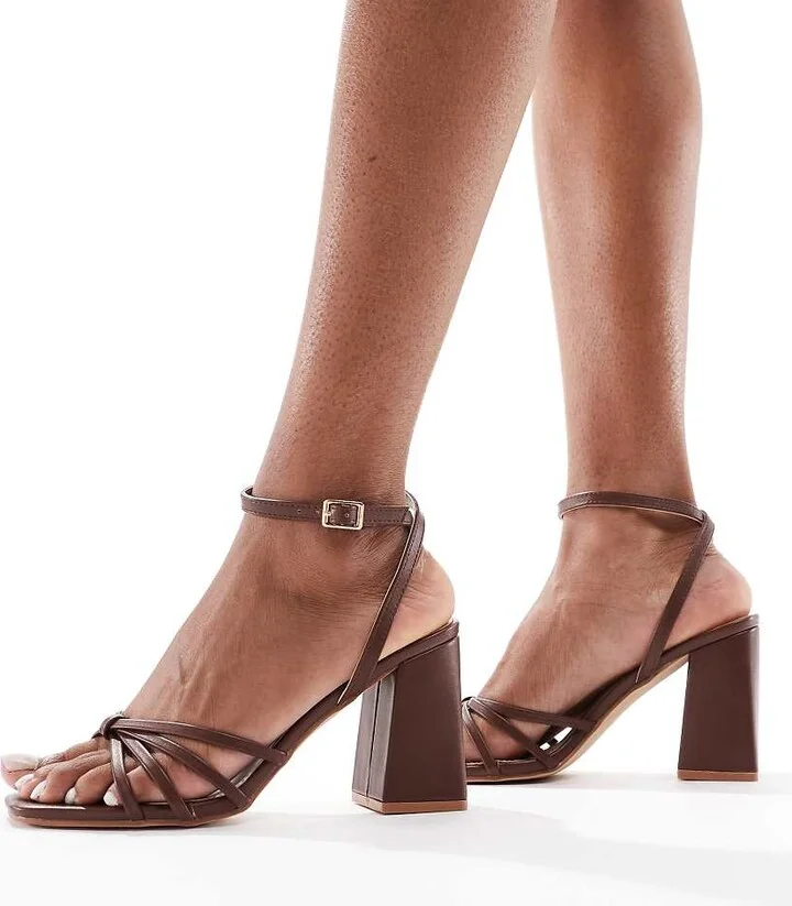 RAID Wide Fit Iveyy block heeled strappy sandals in chocolate brown