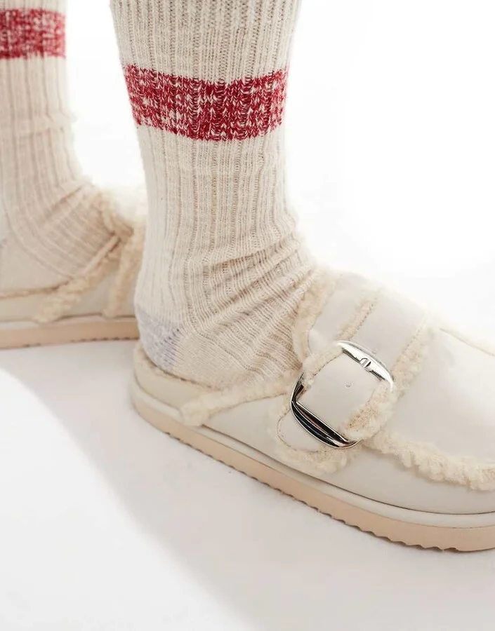 RAID Wide Fit Kylie teddy mules in beige - Image 3