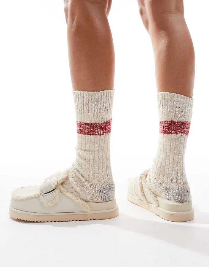 RAID Wide Fit Kylie teddy mules in beige - Image 4