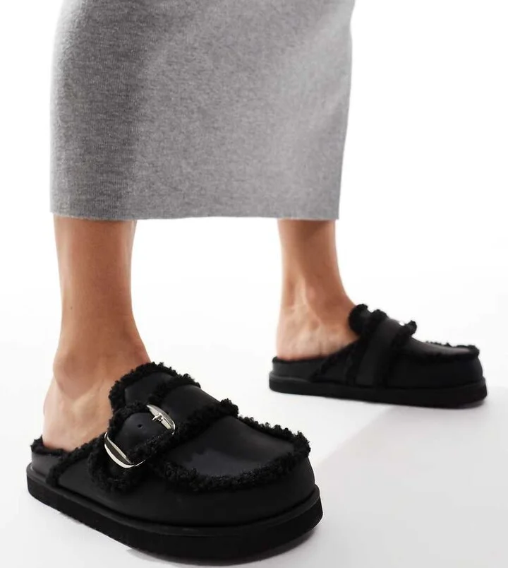 RAID Wide Fit Kylie teddy mules in black