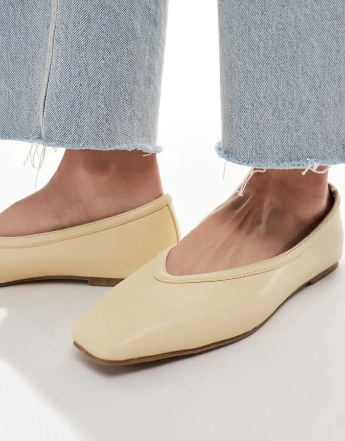 RAID Wide Fit Maryana square toe ballet flats in butter yellow - Image 3