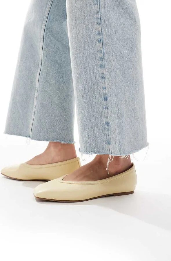 RAID Wide Fit Maryana square toe ballet flats in butter yellow - Image 4