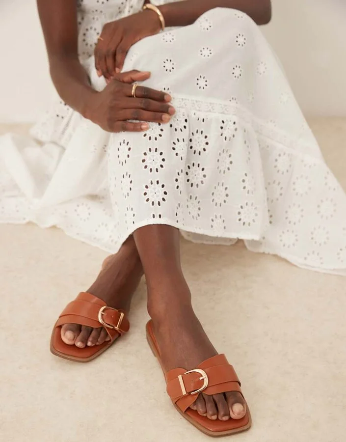 RAID Wide Fit Nikola buckle flat sandals in tan - Image 2