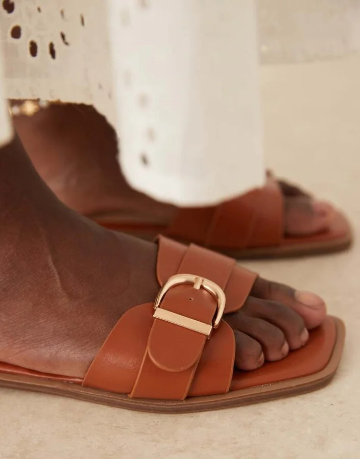 RAID Wide Fit Nikola buckle flat sandals in tan - Image 3