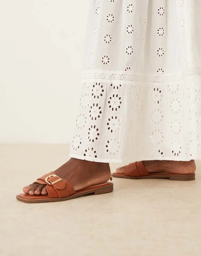 RAID Wide Fit Nikola buckle flat sandals in tan - Image 4