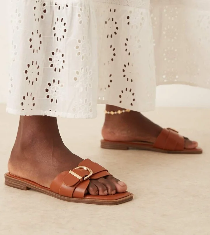 RAID Wide Fit Nikola buckle flat sandals in tan
