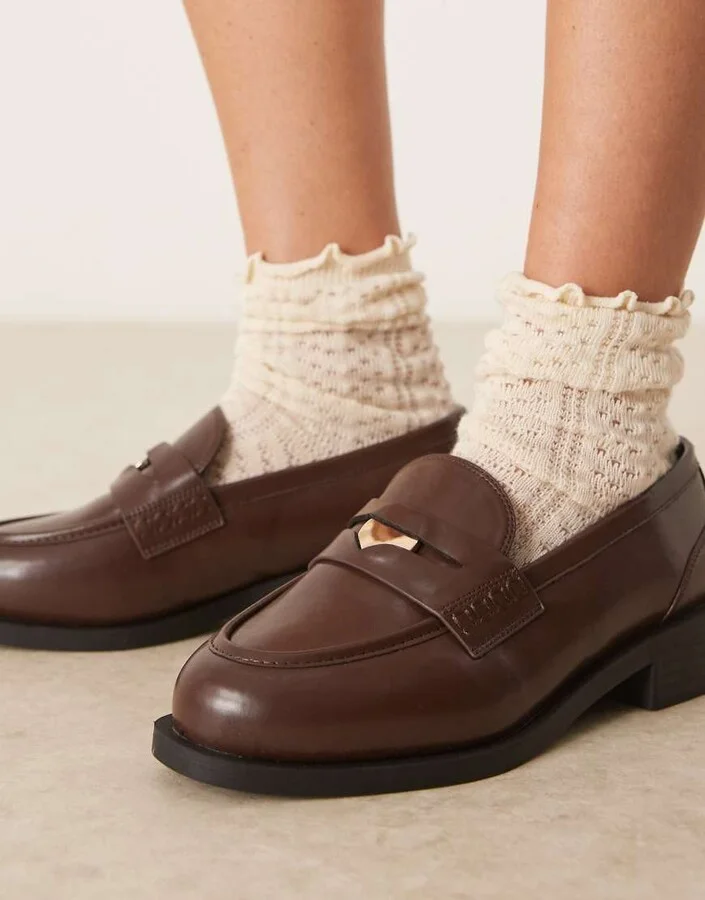RAID Wide Fit Nonnie penny loafers in brown - Image 2