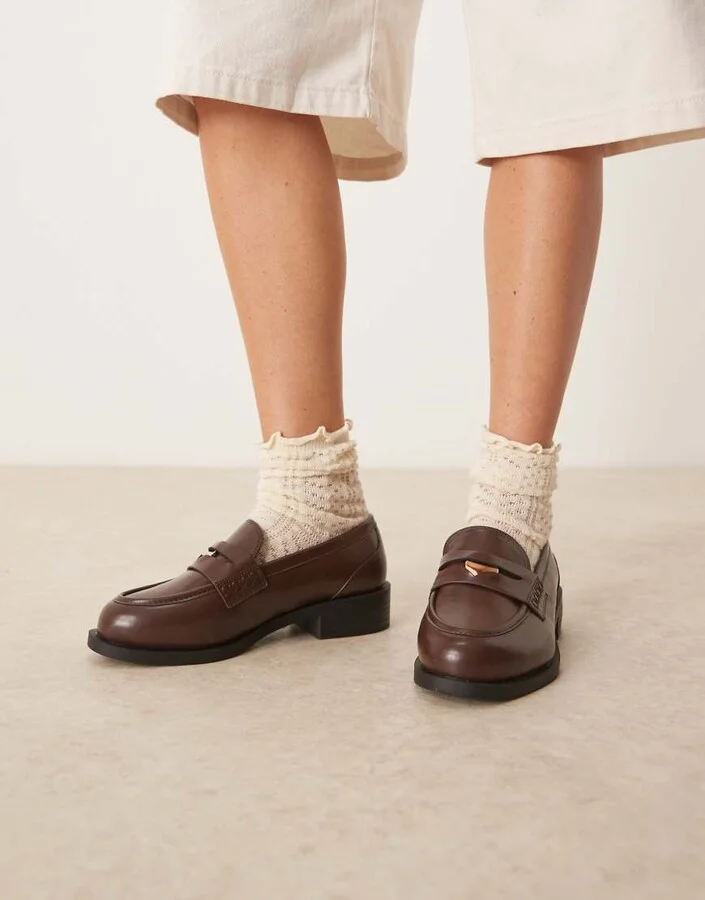 RAID Wide Fit Nonnie penny loafers in brown - Image 4
