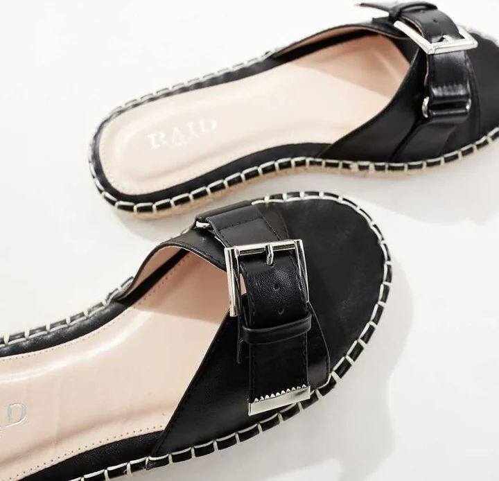 RAID Wide Fit Ruheen flat espadrille sandals in black - Image 2