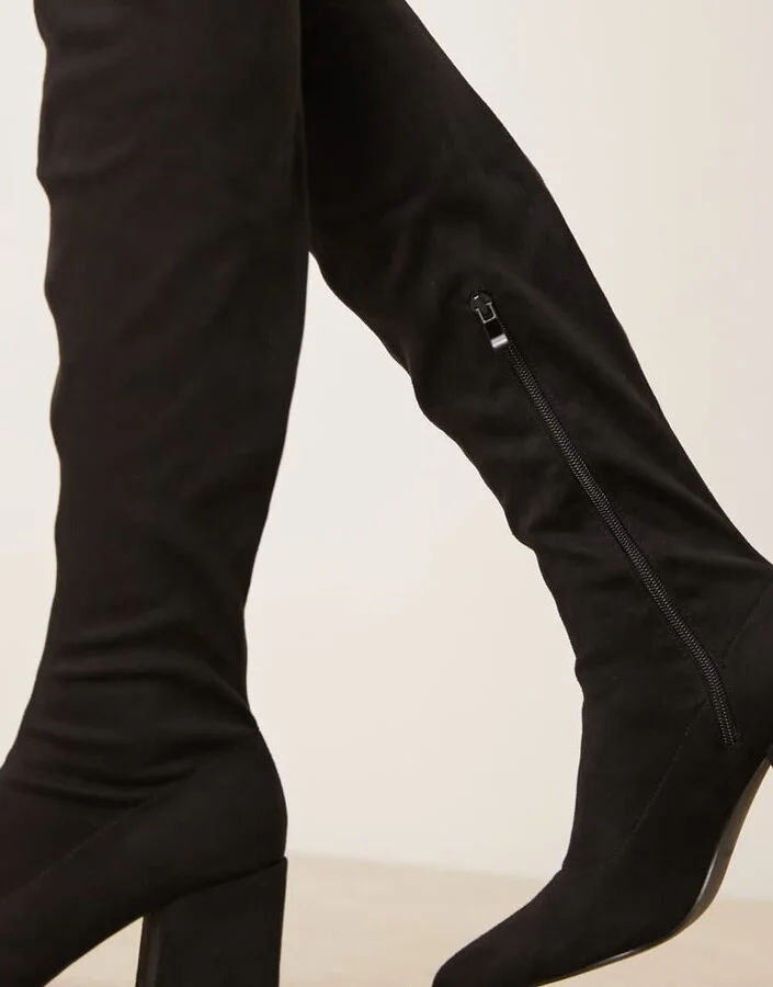 RAID Wide Fit Rykiel block heel over the knee boots in black - Image 2