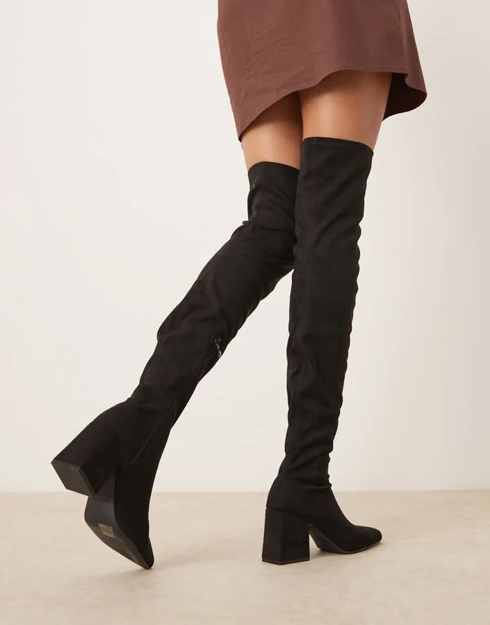 RAID Wide Fit Rykiel block heel over the knee boots in black - Image 4