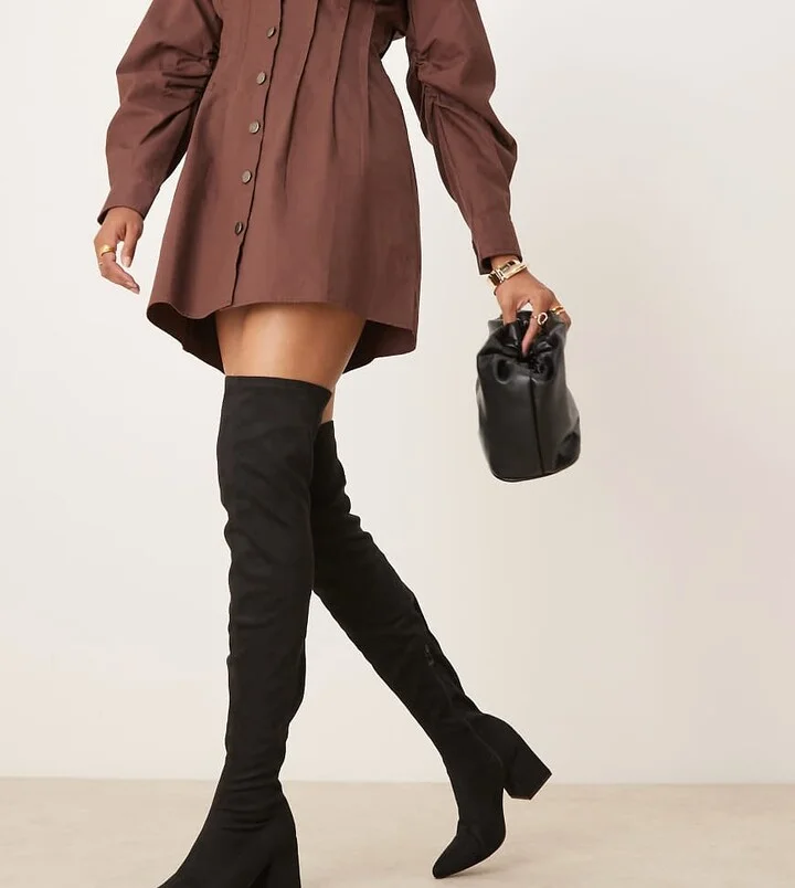 RAID Wide Fit Rykiel block heel over the knee boots in black