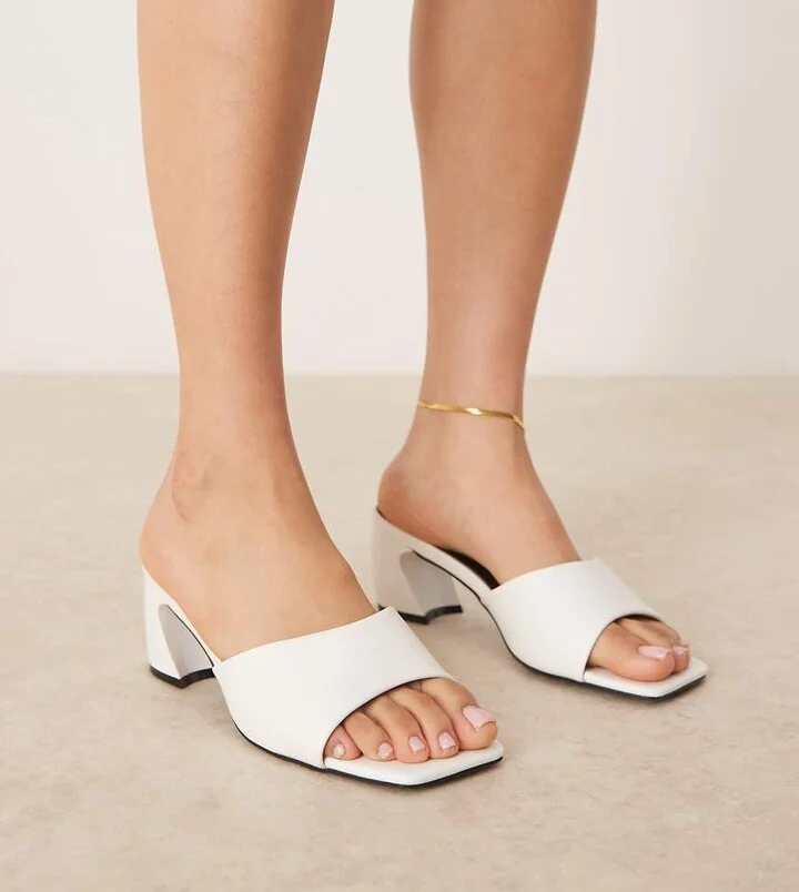 RAID Wide Fit Saanvi block heel mules in white