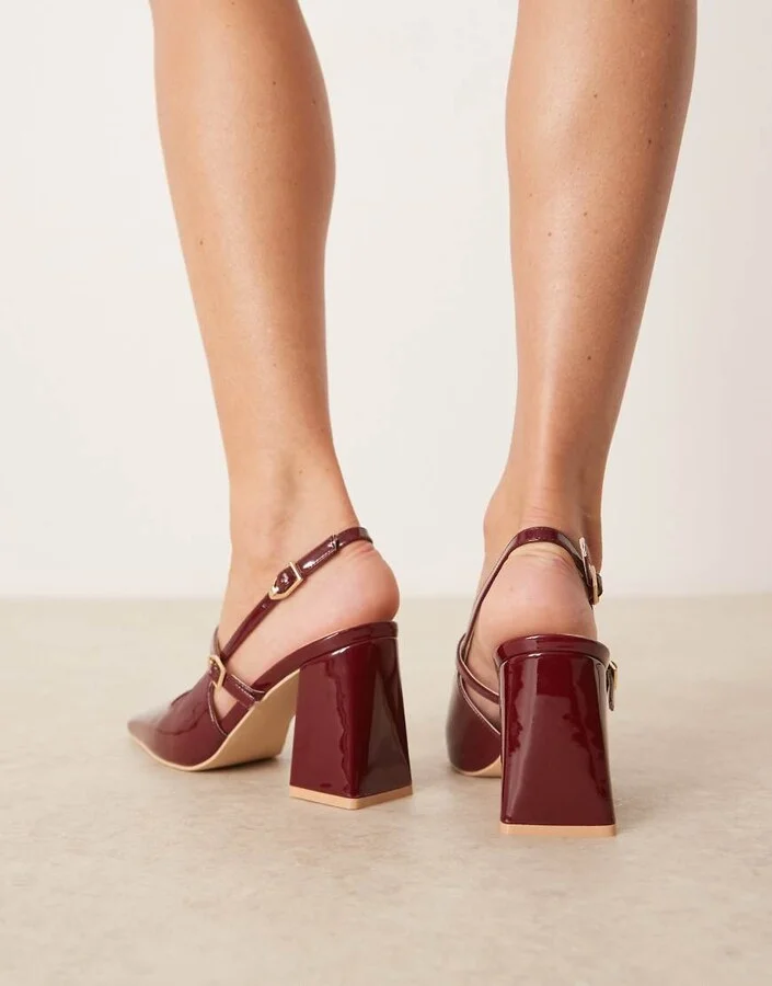 RAID Wide Fit Siya block heeled shoes with pointed toes in red patent - Image 3