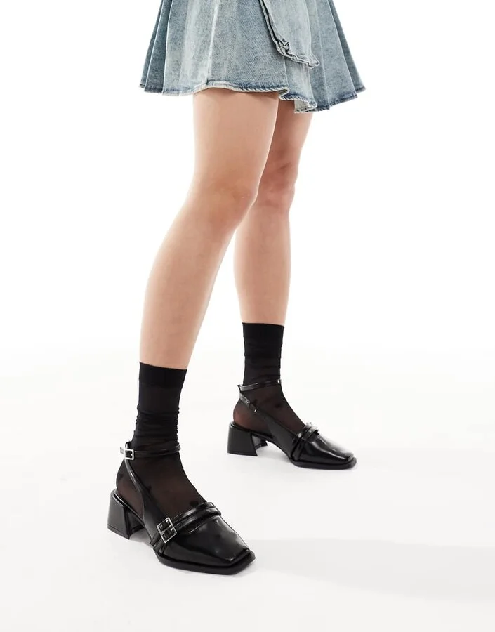 RAID Wide Fit Stacia sling back heeled mary janes in black - Image 4
