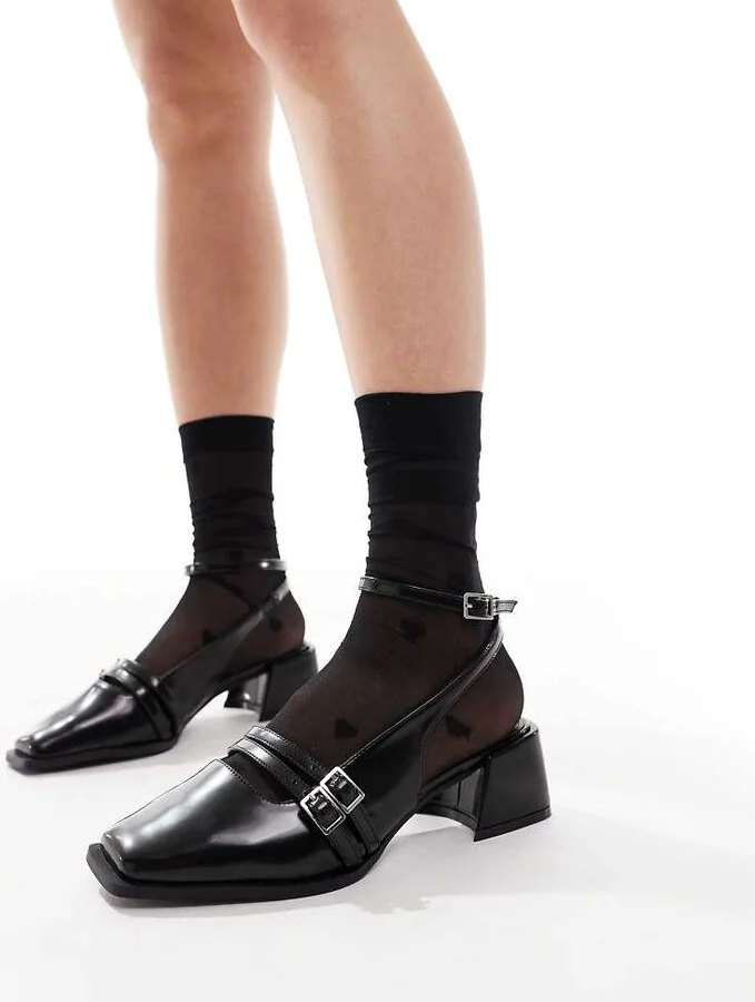 RAID Wide Fit Stacia sling back heeled mary janes in black