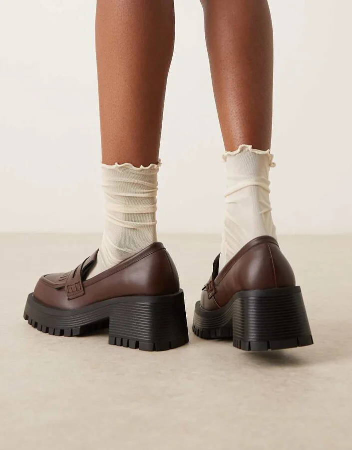 RAID Wide Fit Vamika chunky loafers in brown - Image 3
