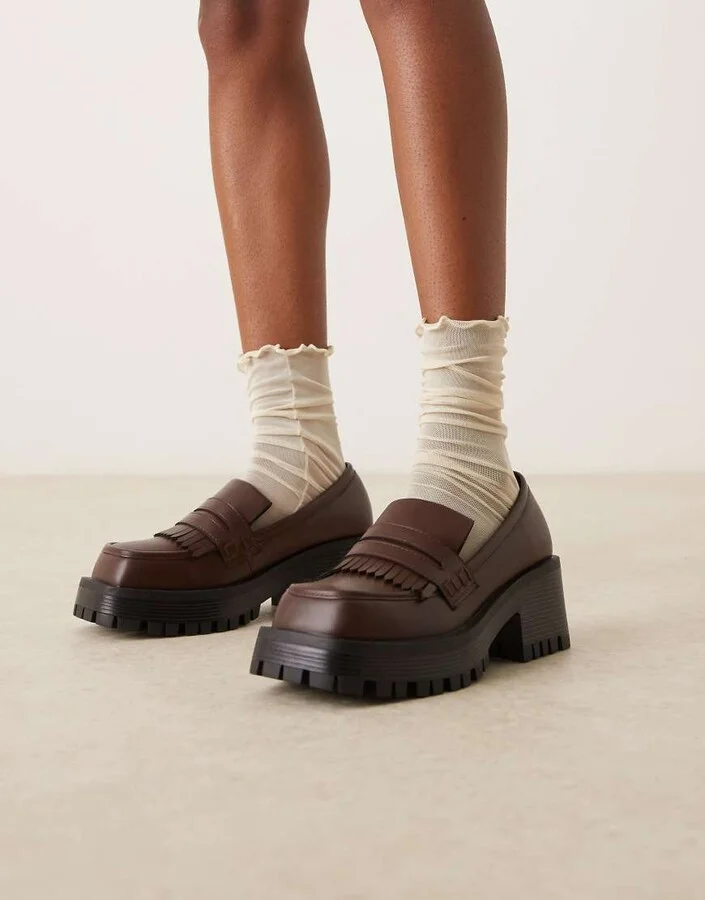 RAID Wide Fit Vamika chunky loafers in brown - Image 4