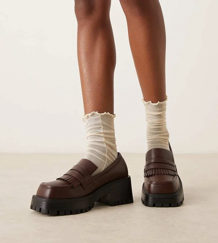 RAID Wide Fit Vamika chunky loafers in brown