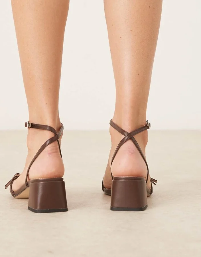 RAID Zinia low block heel sandals with buckle detail in brown - Image 4