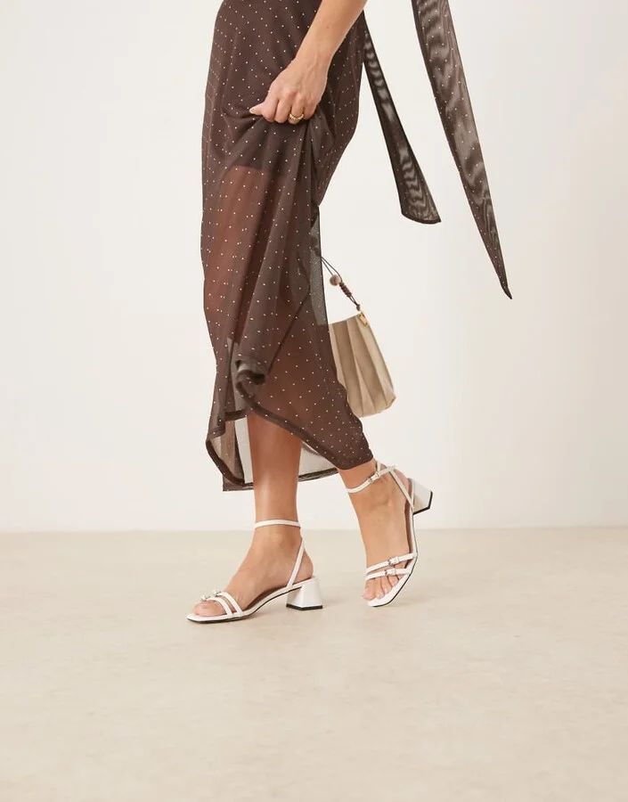 RAID Zinia low block heeled sandals with buckle details in white - Image 3