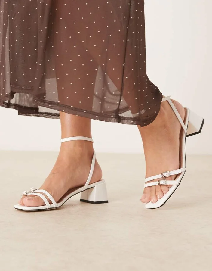 RAID Zinia low block heeled sandals with buckle details in white