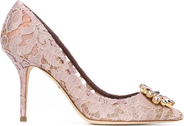 Rainbow Lace 90mm brooch-detail pumps