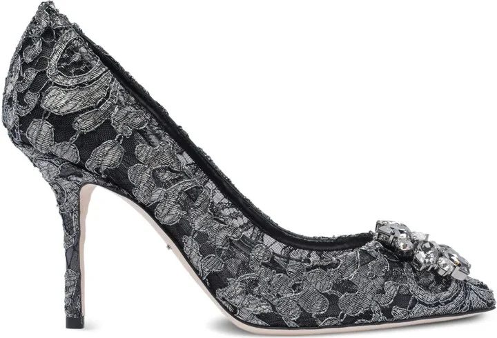 Rainbow Lace 90mm brooch-detail pumps