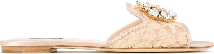 Rainbow Lace brooch-detail sandals