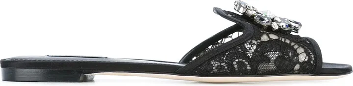 Rainbow Lace brooch-detail sandals