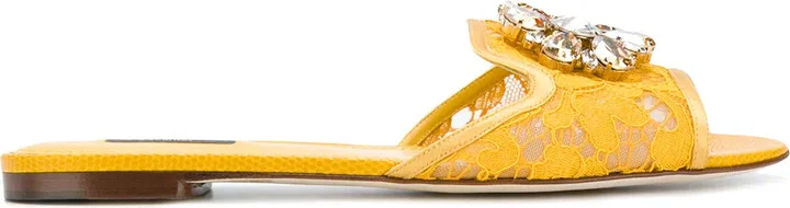 Rainbow Lace brooch-detail sandals