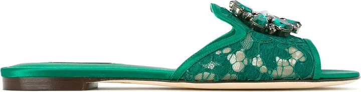 Rainbow Lace brooch-detail sandals