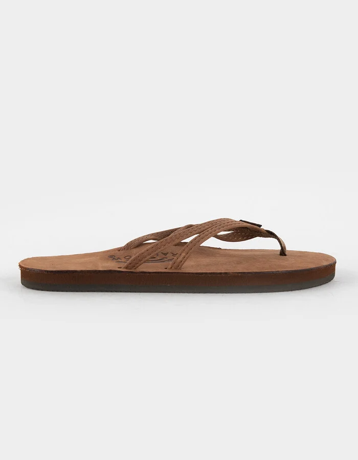 RAINBOW Luxury Leather Narrow Strap Womens Flip Flops - Image 2