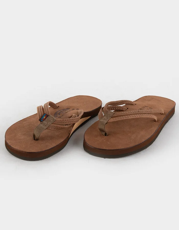 RAINBOW Luxury Leather Narrow Strap Womens Flip Flops