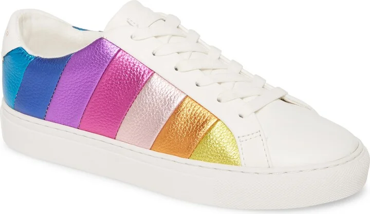 WHITE LEATHER/RAINBOW STRIPE