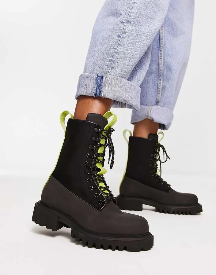 Rains combat lace up boots in black - Image 2